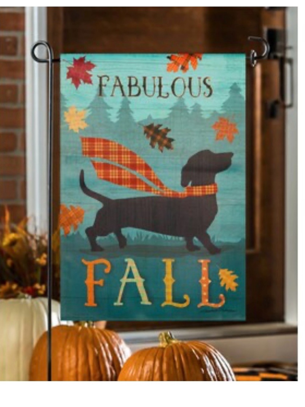 Target New Fall Garden Flag with Teal Background and Orange Plaid Accents